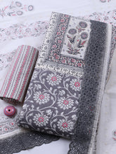 Embroidered Cotton Blend Unstitched Suit With Pant & Dupatta