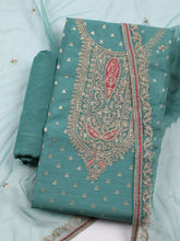Neck Embroidered Chanderi Unstitched Suit With Dupatta