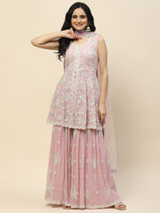 Resham Sequin Embroidered Georgette Kurta With Garara & Dupatta