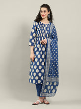 Printed Cotton Blend Kurta With Pants & Dupatta