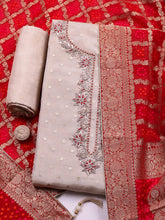 Embroidered Chanderi Unstitched Suit With Pant & Dupatta