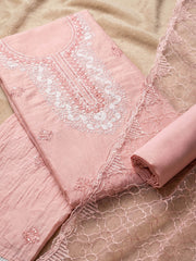 Neck Embroidered Chanderi Unstitched Suit With Dupatta