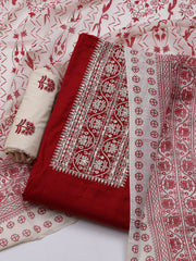 Neck Embroidered Cotton Blend Unstitched Suit With Dupatta