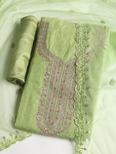 Neck Embroidered Chanderi Unstitched Suit With Dupatta