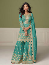 Embroidered Art Silk Kurta With Gharara & Dupatta