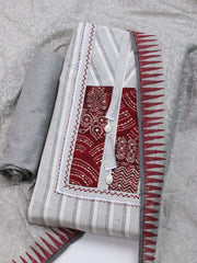 Patch Neck Cotton Blend Unstitched Suit With Dupatta