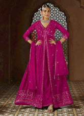 Intricate Embroidery Chinon Suit With Pant & Dupatta