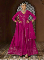 Intricate Embroidery Chinon Suit With Pant & Dupatta