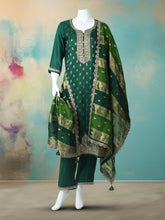 Embroidered Art Silk Kurta With Pant & Dupatta