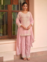 Embroidered Georgette Kurti With Pant & Dupatta