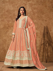 Embroidered Dola Silk Gown With Dupatta