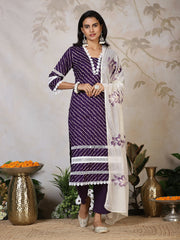Printed Cotton Blend Kurta With Pants & Dupatta