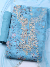 Neck Embroidered Organza Unstitched Suit With Dupatta