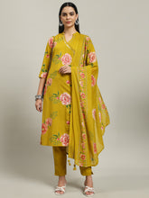 Printed Cotton Blend Kurta With Pants & Dupatta