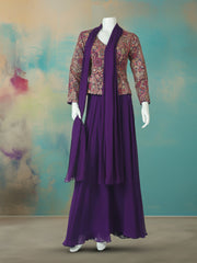 Embroidered Georgette Kurta With Pant & Dupatta