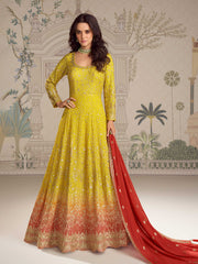 Embroidered Georgette Kurta With Pant & Dupatta