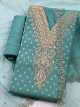 Neck Embroidered Chanderi Unstitched Suit With Dupatta