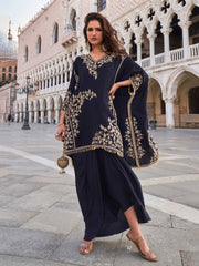 Embroidered Crepe A Line Dress With Dupatta