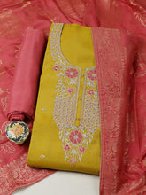 Embroidered Chanderi Unstitched Suit With Pant & Dupatta