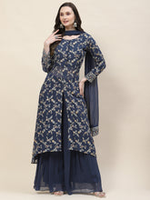 Resham Sequin Embroidery Georgette Kurta With Sharara & Dupatta