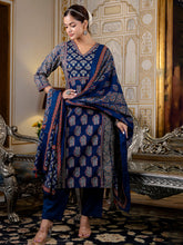 Printed Cotton Blend Kurta With Pant & Dupatta