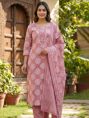 Printed Cotton Blend Kurta With Pant & Dupatta
