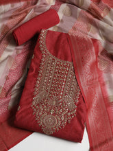 Neck Embroidered Chanderi Unstitched Suit With Dupatta