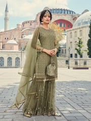 Embroidered Net Semi Stitched Suit