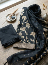 Embroidered Chanderi Unstitched Suit With Pant & Dupatta