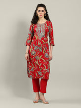 Neck Embroidered Cotton Blend Kurta With Pants