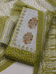 Printed Cotton Blend Unstitched Suit With Dupatta