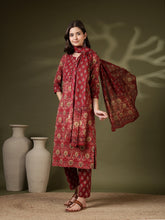 Printed Cotton Blend Kurta With Pant & Dupatta