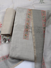Embroidered Linen Blend Unstitched Suit With Pant Dupatta