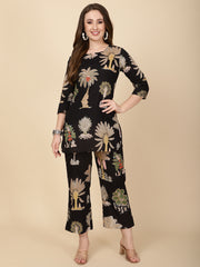Floral Printed Cotton Kurti With Pants