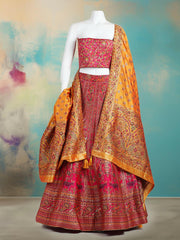 Rajasthani Folk Motif Unstitched Lehenga Choli with Narrative Borders