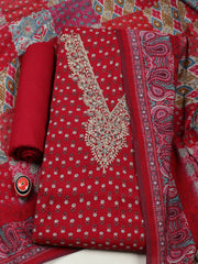 Embroidered Cotton Blend Unstitched Suit With Pant & Dupatta