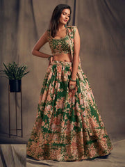 Printed Organza Unstitched Choli With Lehenga & Dupatta