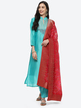 Embroidered Chanderi Suit Piece With Chanderi Banarasi Dupatta