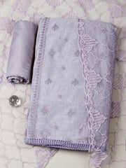Embroidered Chanderi Unstitched Suit With Pant & Dupatta
