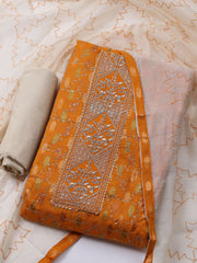 Neck Embroidered Cotton Blend Unstitched Suit With Dupatta