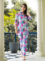 Floral Printed Muslln Kurti With Pants