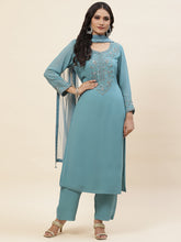 Neck Embroidered Georgette Kurta With Palazzo & Dupatta
