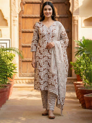 Printed Cotton Blend Kurta With Pant & Dupatta