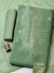 Embroidered Cotton Blend Unstitched Suit With Pant & Dupatta