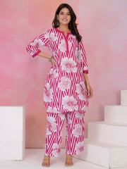 Printed Cotton Blend Kurta With Pants