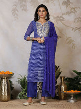 Embroidered Georgette Kurta With Pants & Dupatta