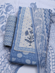 Printed Cotton Blend Unstitched Kurta With Pant & Dupatta