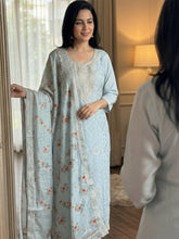 Embroidered Cotton Blend Kurta With Pant & Dupatta