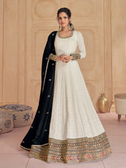 Embroidered Georgette A Line Gown With Dupatta