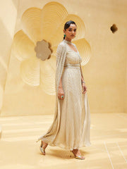 Digital Printed Crepe Gown Dress With Cape